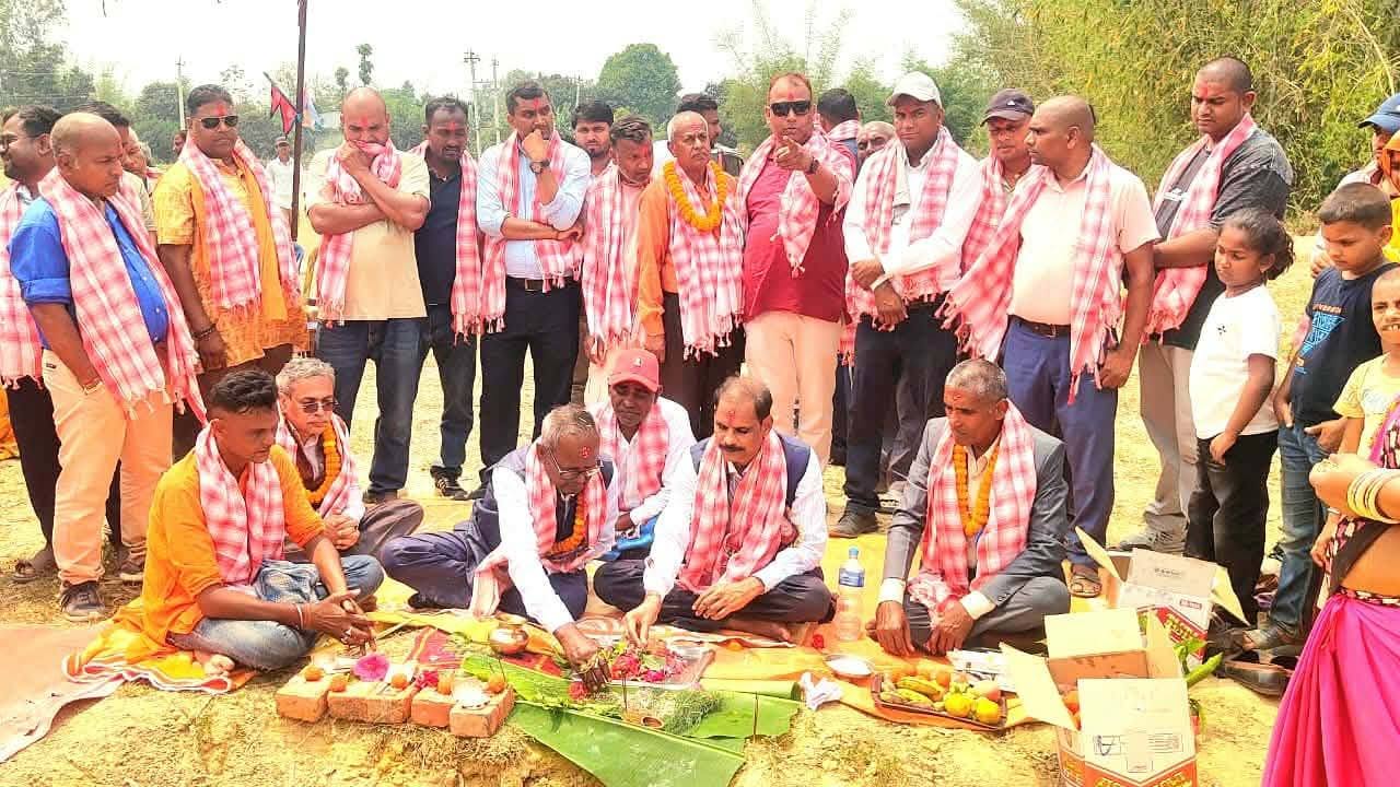 Foundation stone for the construction of Shree Jan Shakti Secondary School in Bateshwor Rural Municipality-3, Dhanusha District